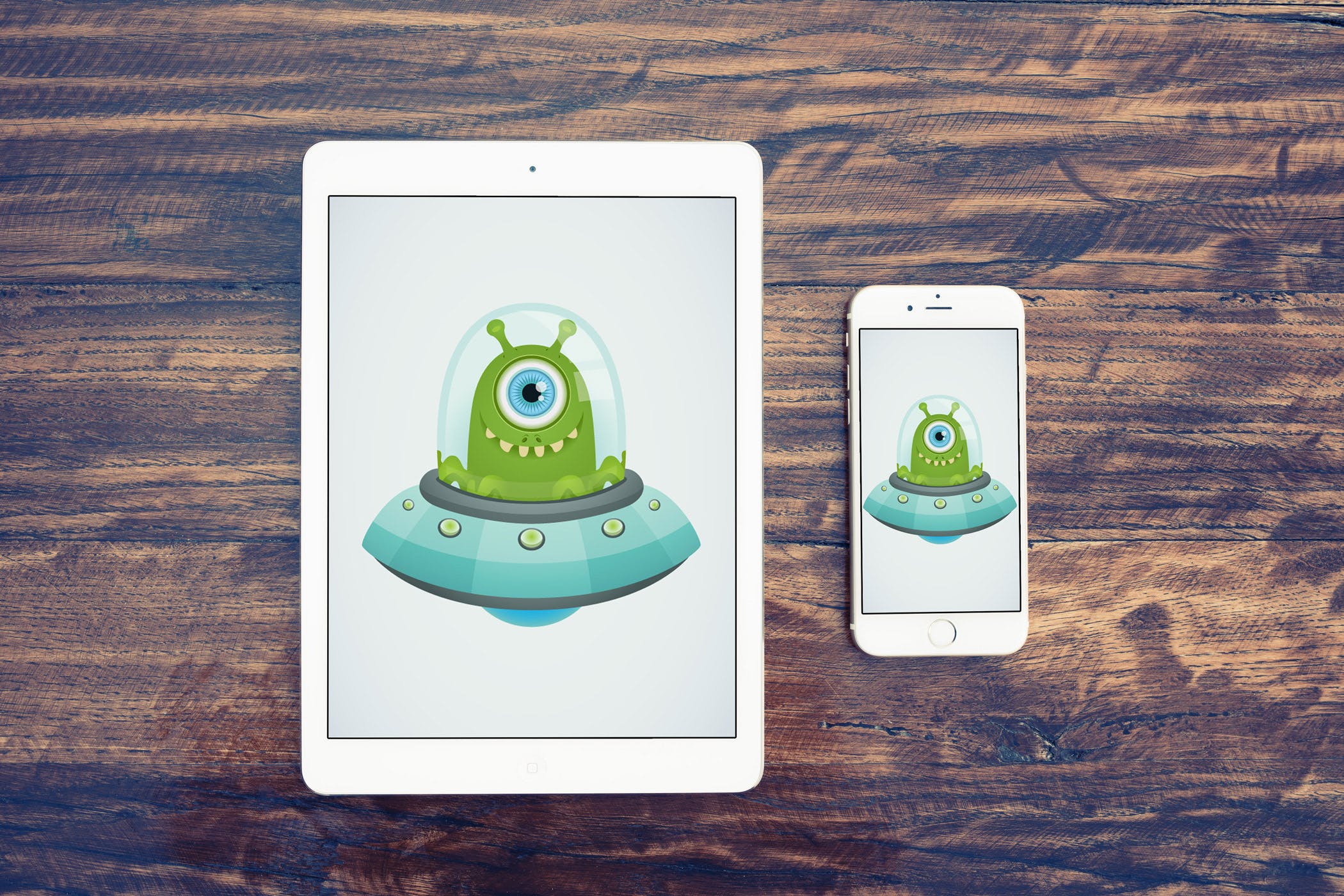 木制背景平板电脑&手机素材库精选样机模板v2 4 Tablet & Phone Mockup on Wooden Background Vol.2插图(1)