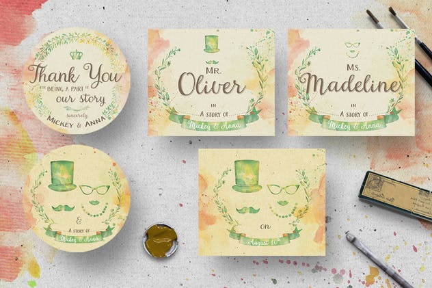 婚礼邀请函水彩插图套装 Watercolor Wedding Invitation插图(1)