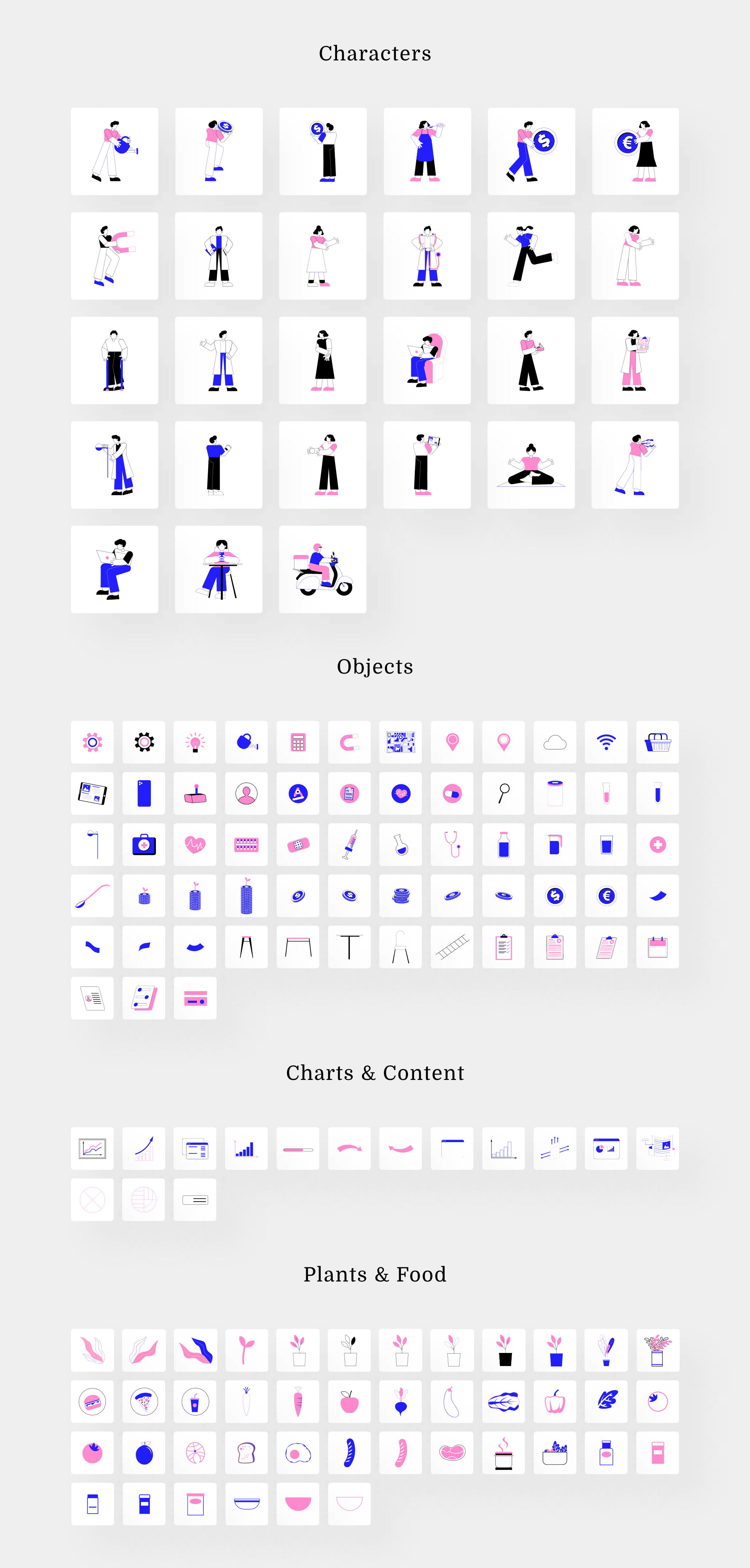 素材库下午茶：现代和时尚的插画包+UI模板套装插图(1)