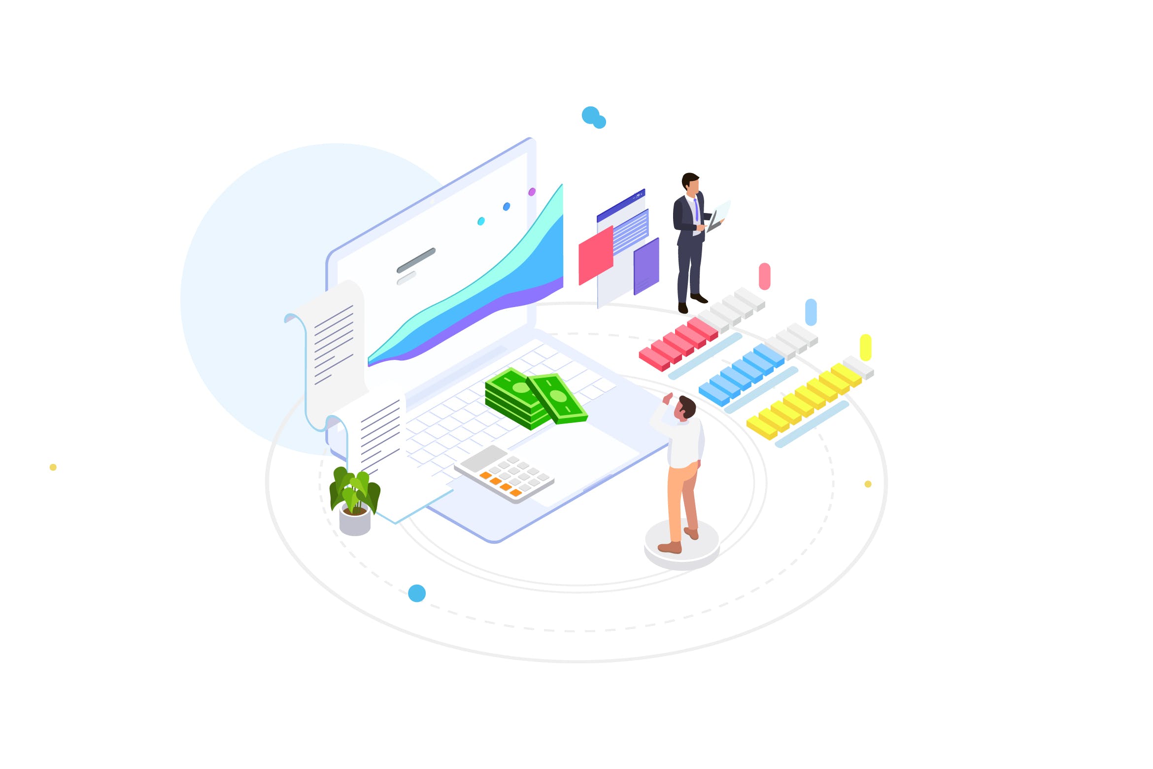 财务规划金融主题等距概念插画v1 Financial Planning Isometric Illustration – FV插图