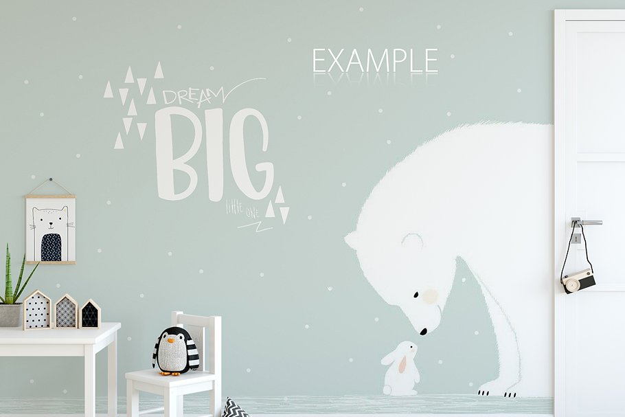 儿童卧室书房墙纸&相框样机 KIDS Interior WALL & FRAMES Mockup 3插图(16)