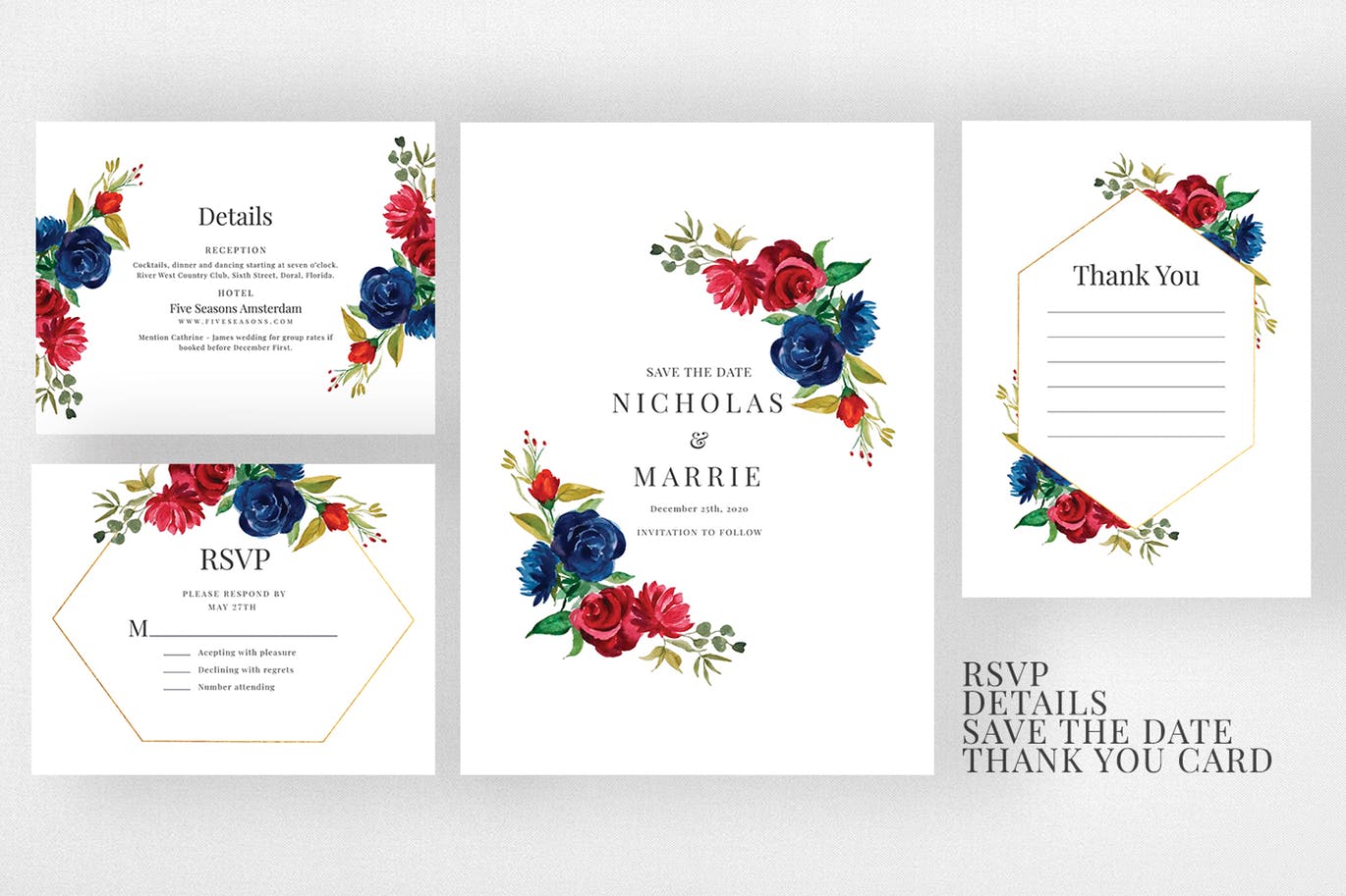 勃艮第红＆海军蓝婚礼设计素材套件 Burgundy & Navy Wedding Suite插图(3)