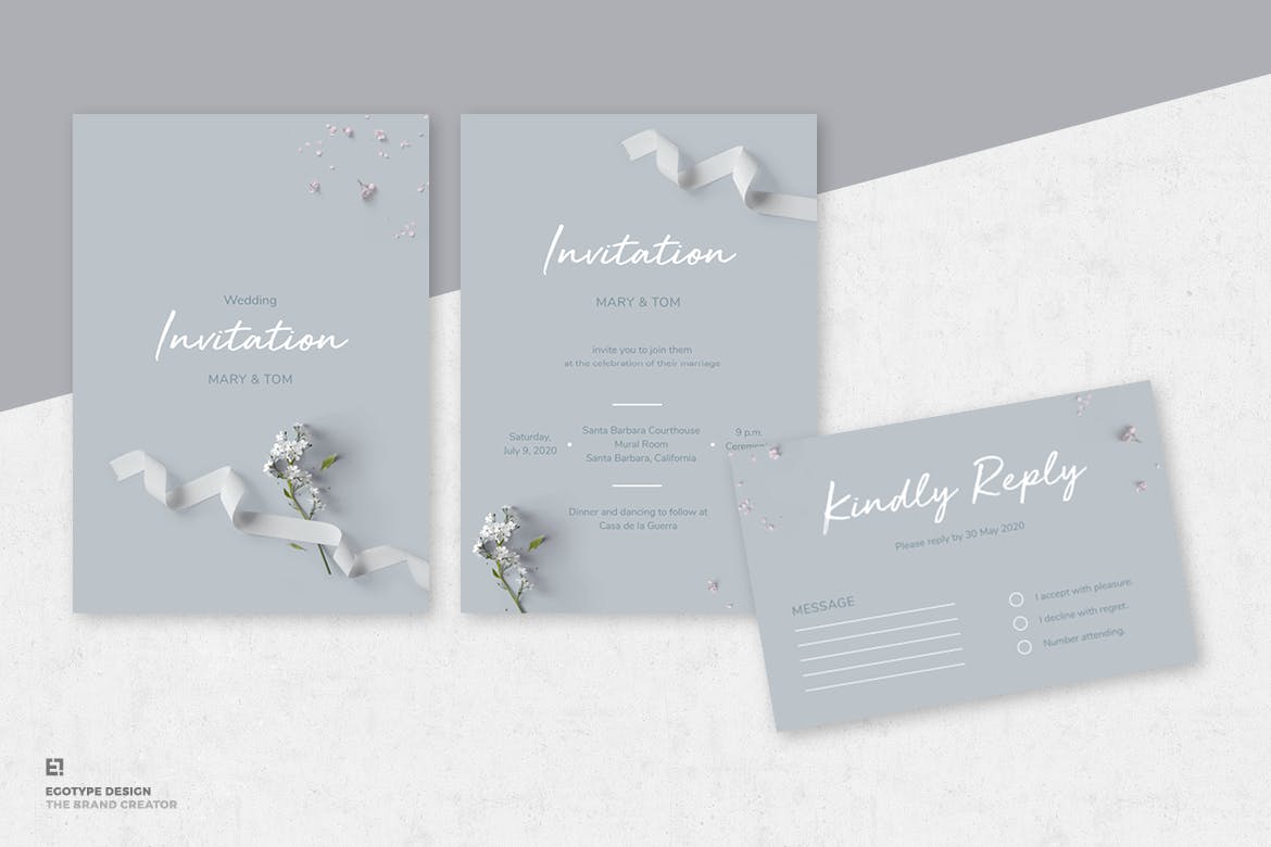 折纸艺术装饰风格婚礼邀请设计套件 Wedding Invitation Suite插图(1)