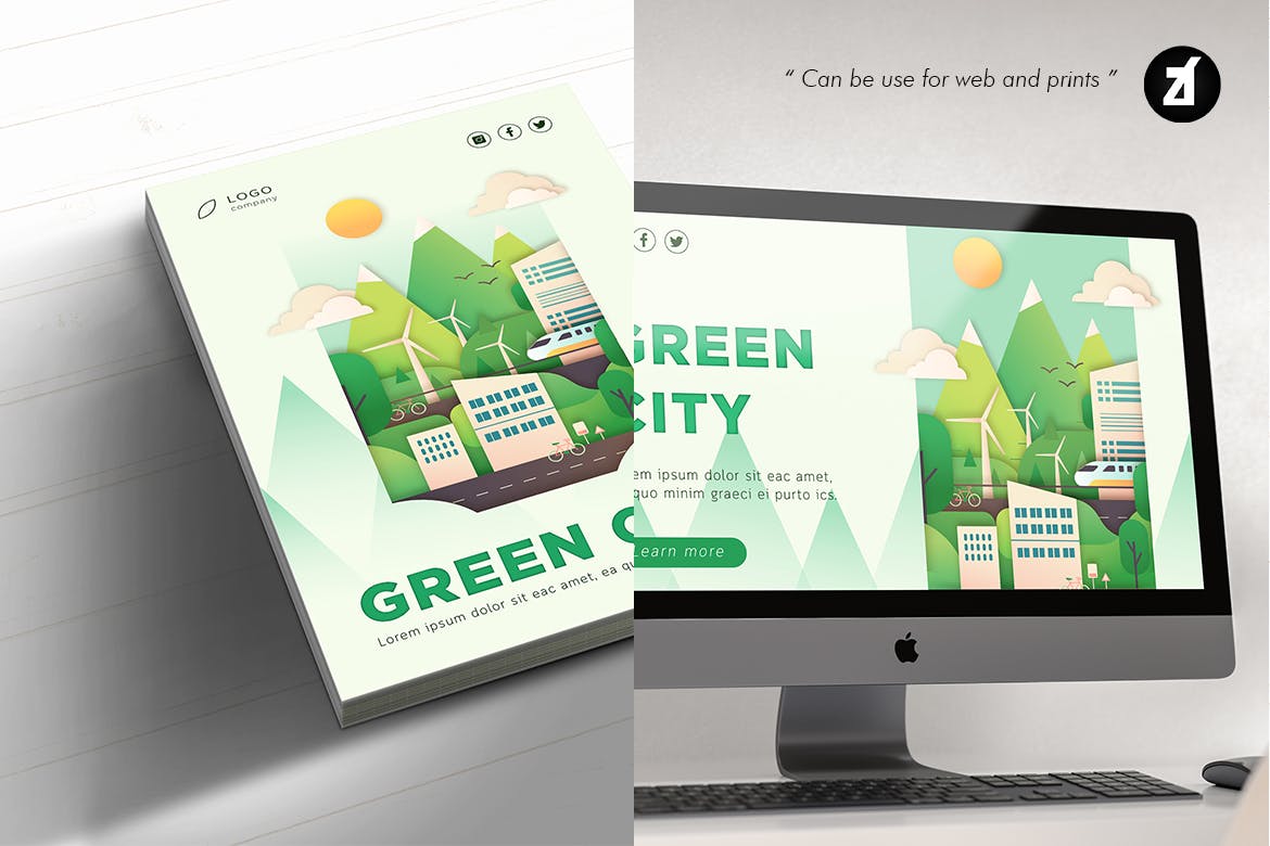 生态城市平面布局矢量概念插画 Eco city illustration with graphic layout插图(4)