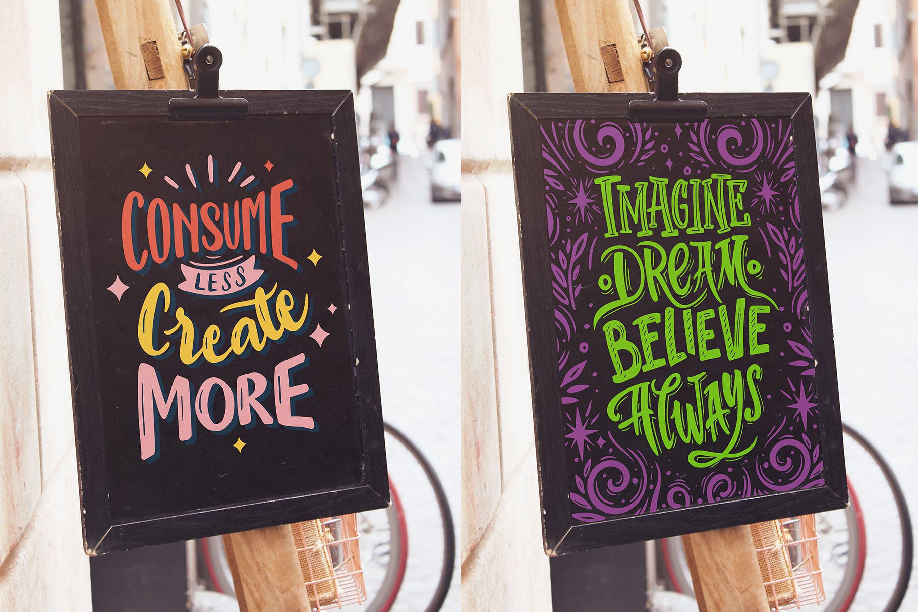 店铺黑板宣传画板告示牌设计样机 Black Slate Vertical Mockup插图(1)