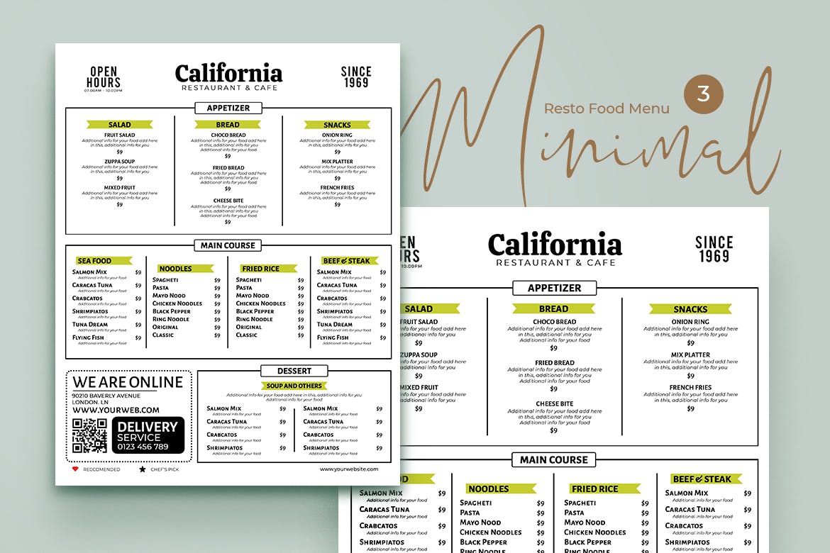 极简设计风格轻食店菜单模板v3 Minimal Resto Food Menu Vol. 3插图