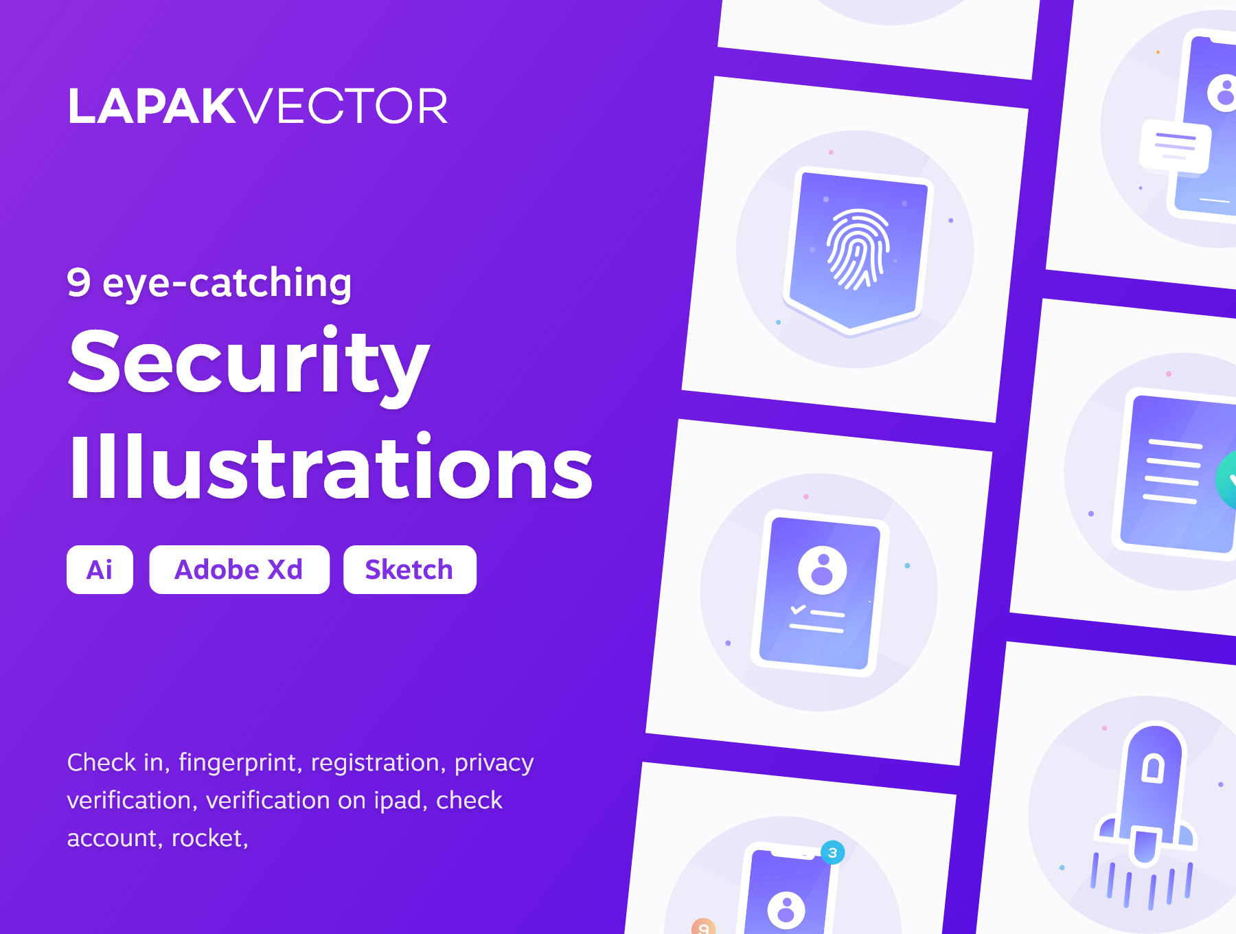 素材库下午茶：安全概念的插画素材套装下载 [Ai]插图