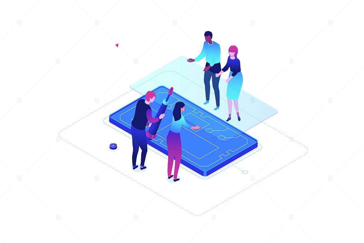 手机维修服务场景等距矢量插画素材库精选 Mobile repair service – isometric illustration插图(1)