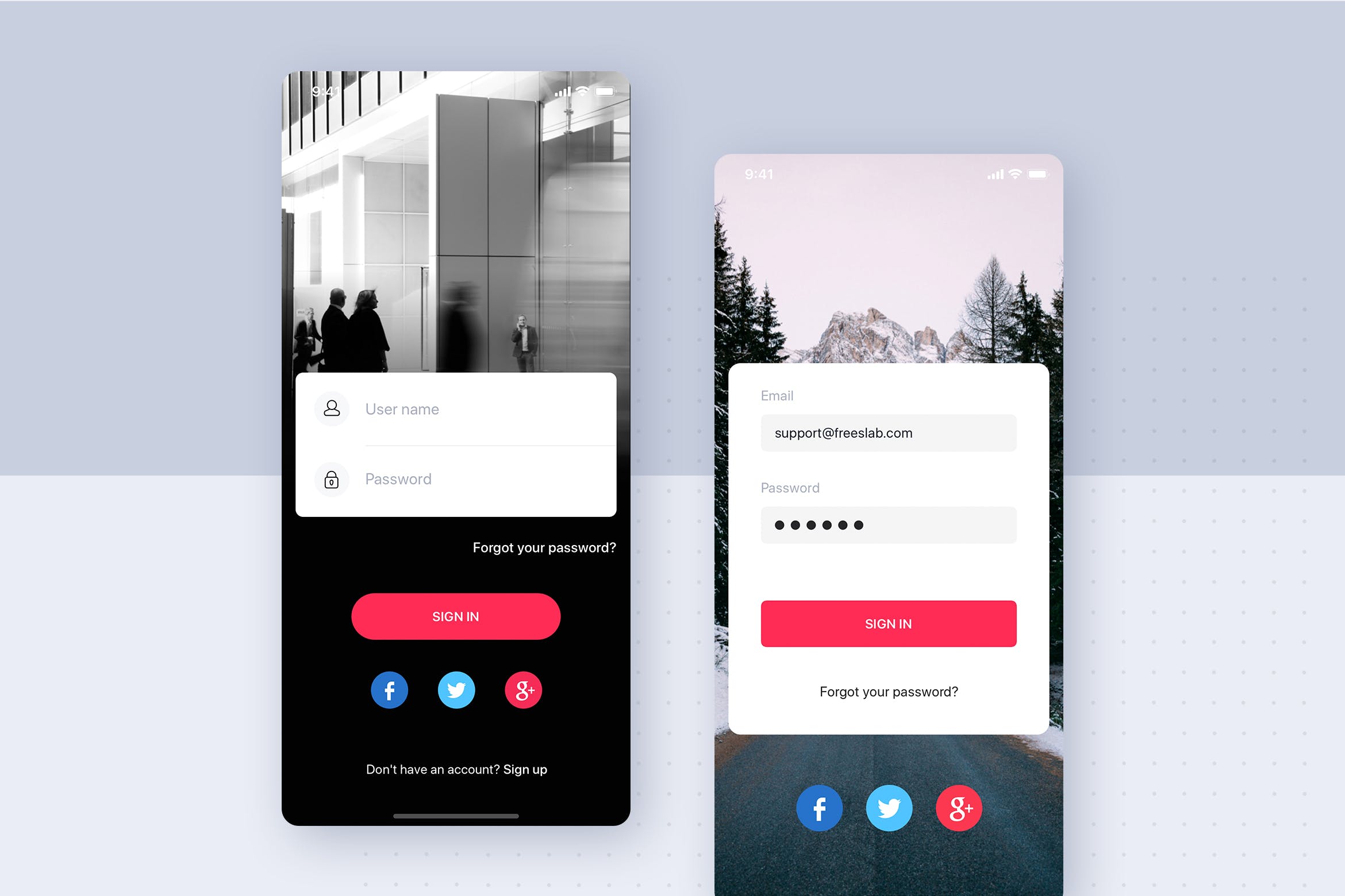 APP应用标准注册登录界面设计SKETCH模板 Sign Up/Login mobile UI template for Sketch插图