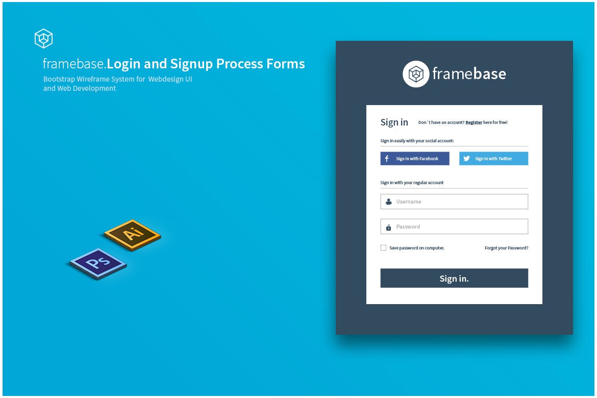 网站登录和注册表单设计AI&PSD模板 Bootstrap Login & Registration Form插图(3)