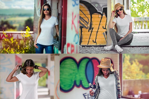 时尚服装V领T恤样机 V-Neck T-Shirt Mock-Up插图(12)