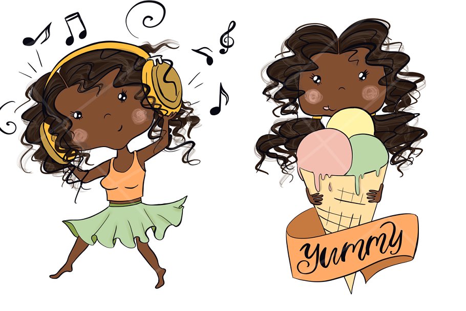 4组夏日少女剪贴画 Collection of 4 Sets Girls Summer插图(15)