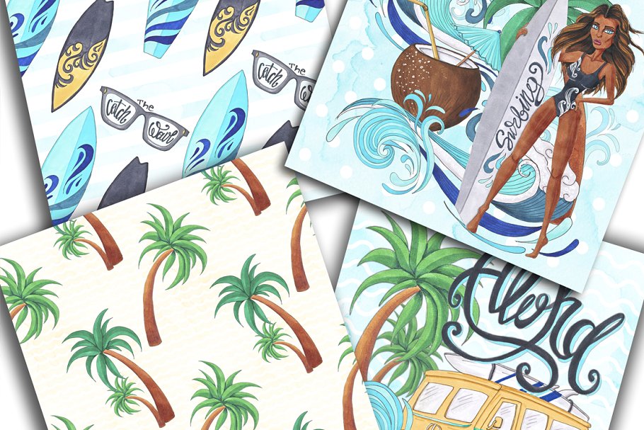 冲浪主题手绘插画合集 Surf Trip Hand-painted Collection插图(6)
