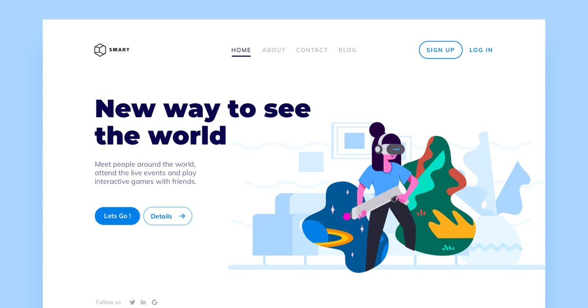 网站着陆页设计VR虚拟现实技术插画素材 VR Landing Page Illustration插图