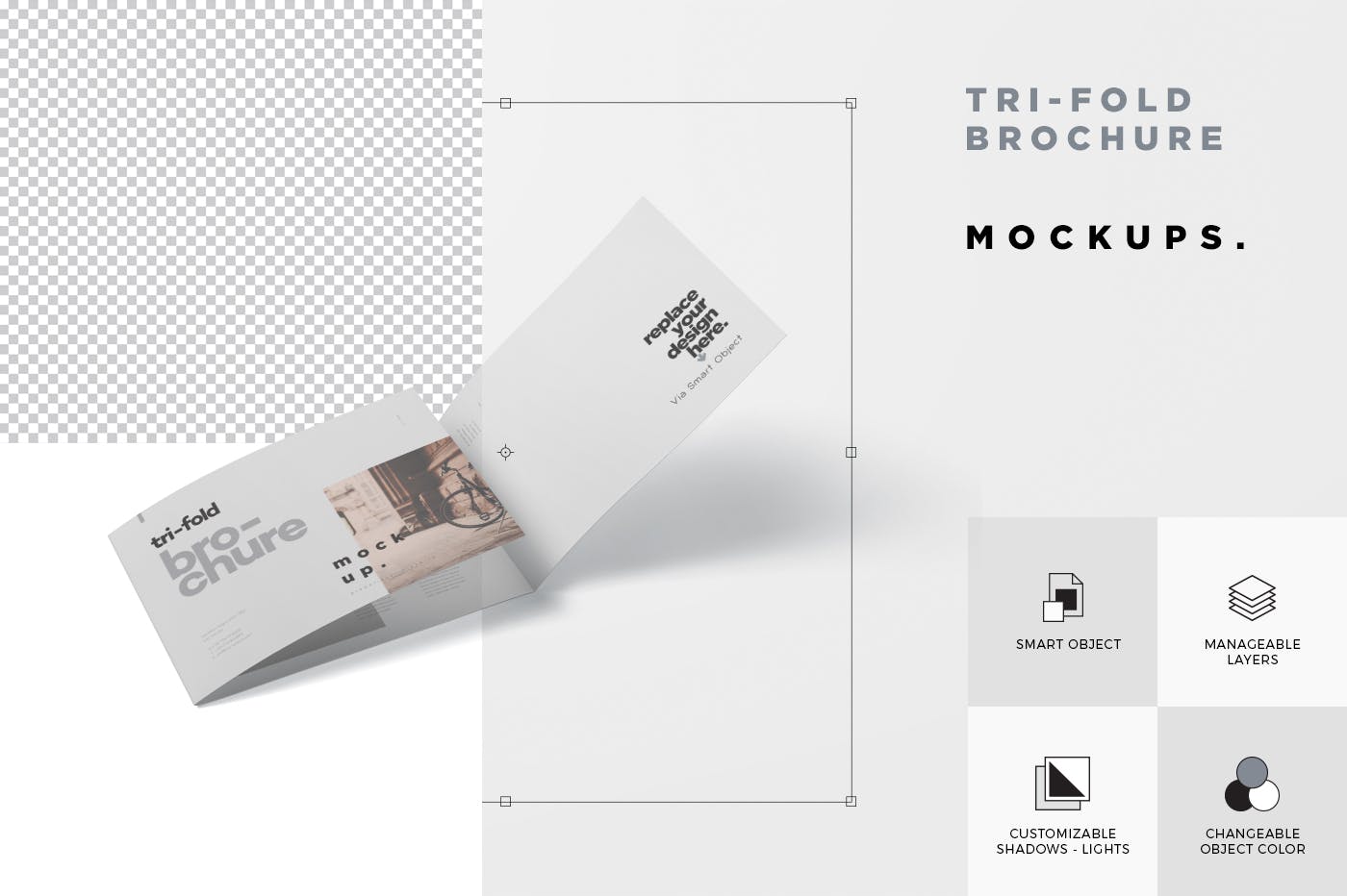 横版设计三折页宣传单效果图样机 Tri-Fold Brochure Mockup in Din A4 A5 A6 Landscape插图(5)