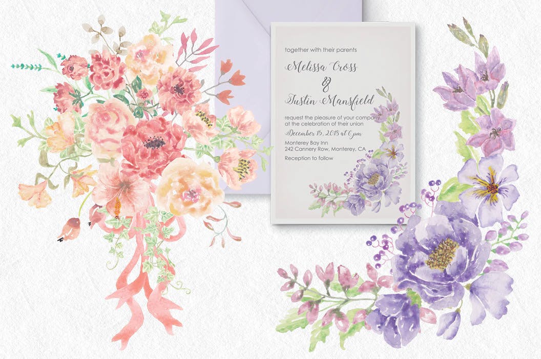 8套水彩花卉手绘图案剪贴画PNG素材 I Set of 8 Watercolor Clip Art Sprays I插图(4)