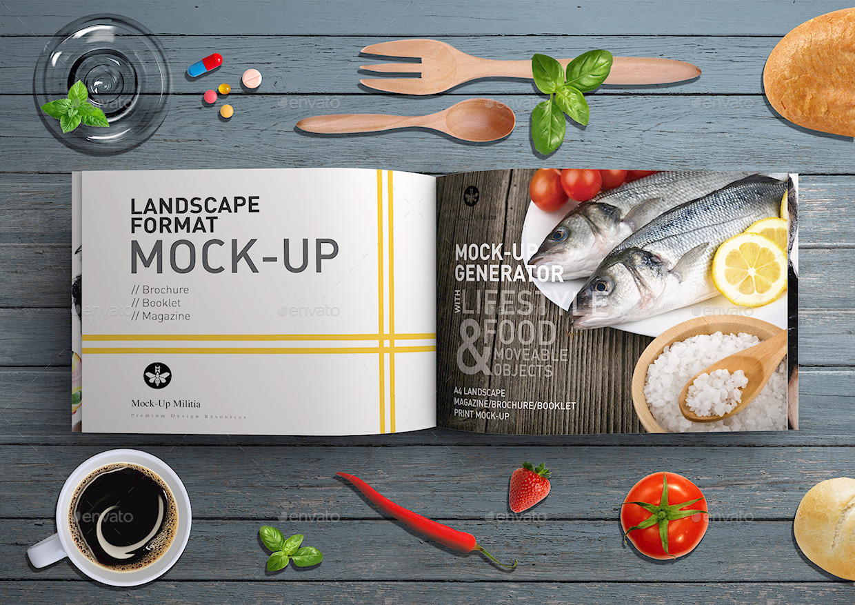 A4尺寸的杂志模型和场景生成器[psd]插图