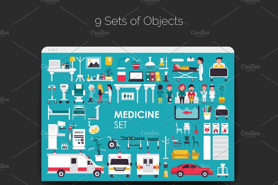医药医院诊所扁平化插画素材 Medicine Flat Collection插图(2)