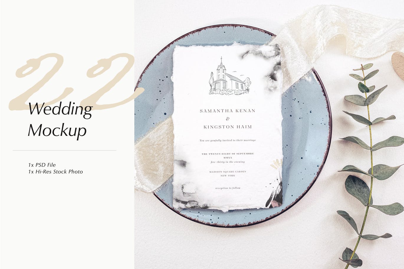 婚礼照片婚礼邀请函优雅风格设计样机素材库精选模板v22 Wedding Photo Mockup 22插图