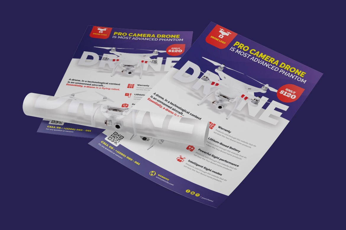 无人机新品展示/单品促销推广海报设计模板 Drone Product Showcase Poster插图(1)