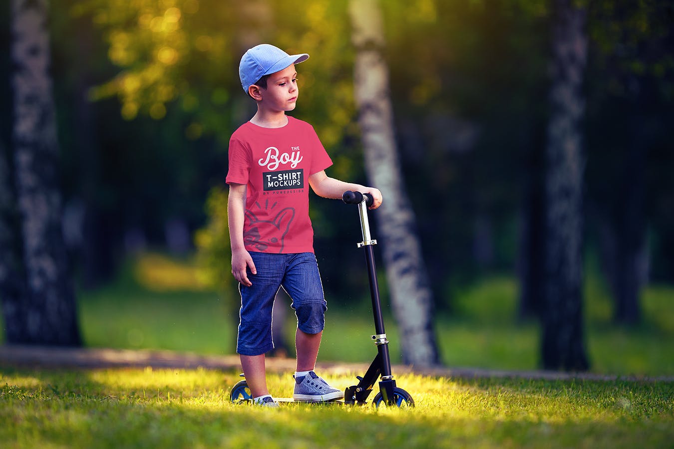 男童T恤胸前印花图案设计预览样机模板v2 Boy T-Shirt Mock-Up Set 2插图(3)