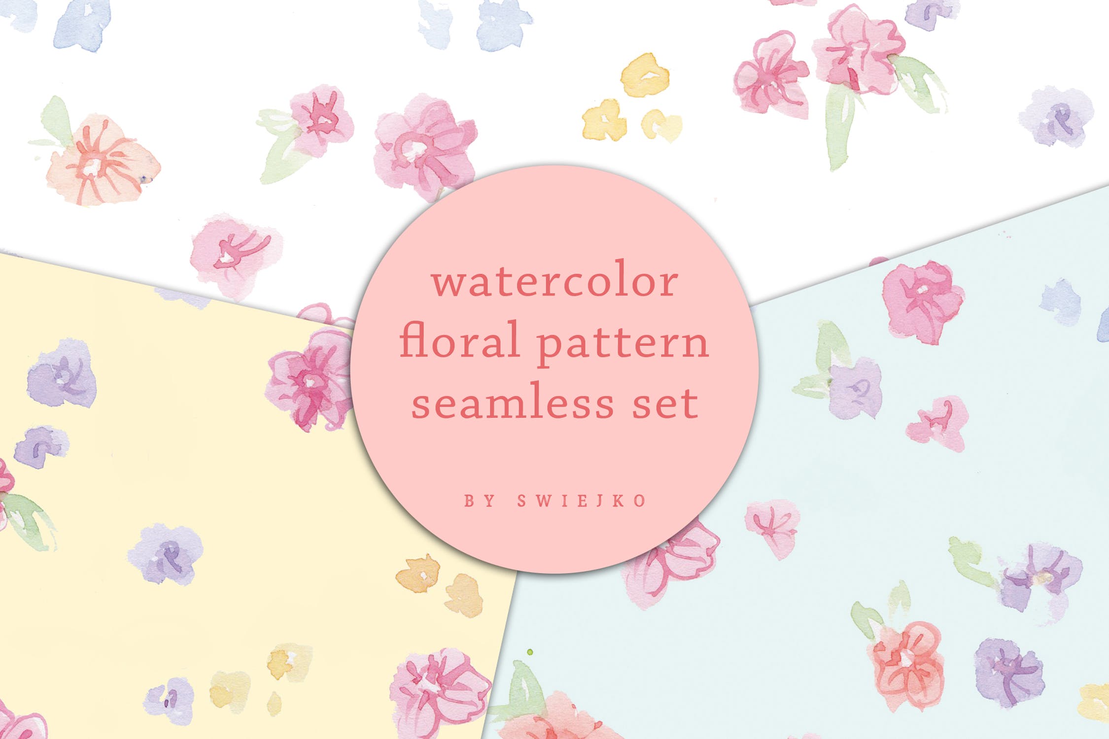 水彩花卉无缝图案背景素材库精选 Delicate Flowers – seamless watercolor pattern set插图(3)