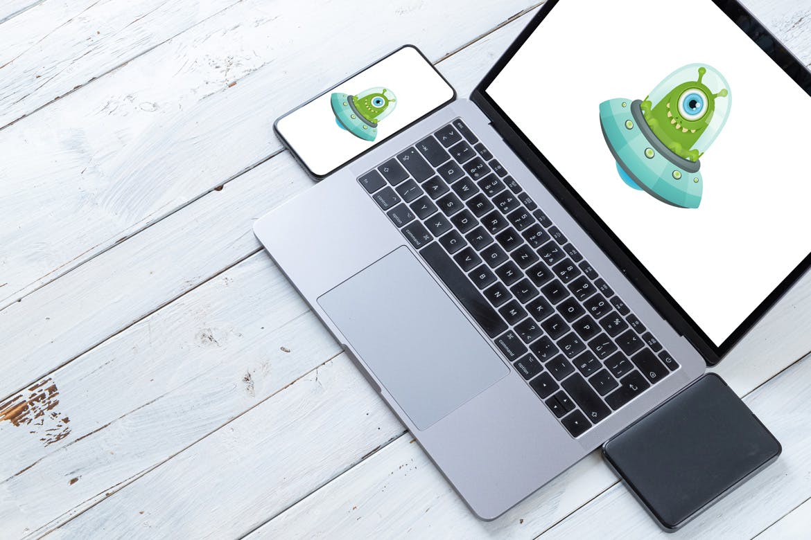 旧木桌上的Macbook&iPhone样机模板v1 Spojeeto Device Mock-ups vol.1插图(7)