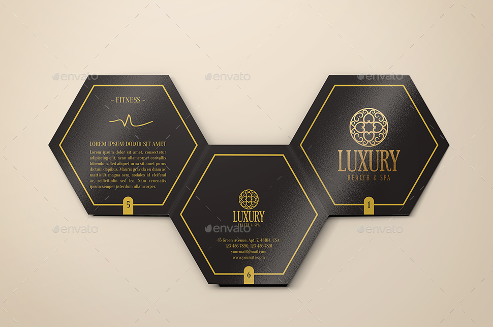 六边形折页宣传小册样机 Hexahedron Trifold Brochure Mock-Up插图(3)