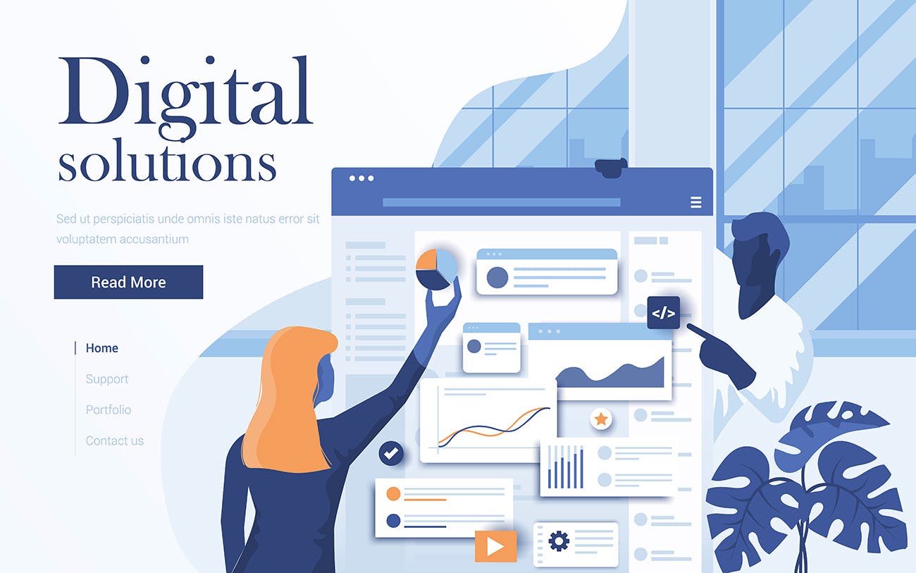 数字技术解决方案扁平化现代设计概念插画 Flat Modern design Illustration of Solutions插图(1)