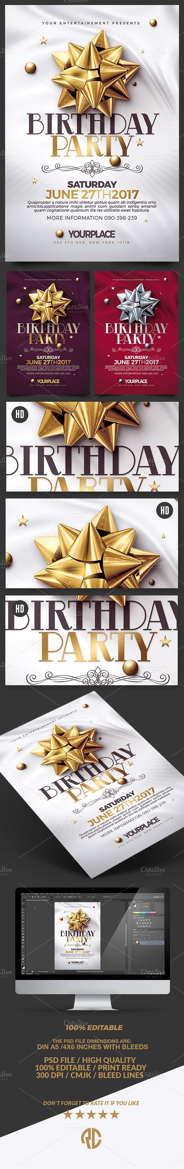 生日派对邀请函 PSD 模板 Birthday Invitation 3 Psd Template插图
