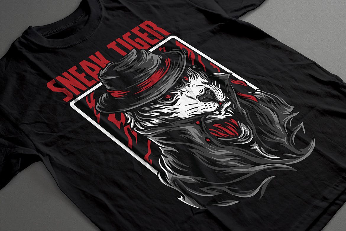 黑帮之虎潮牌T恤印花图案素材库精选设计素材 Sneak Tiger插图(1)