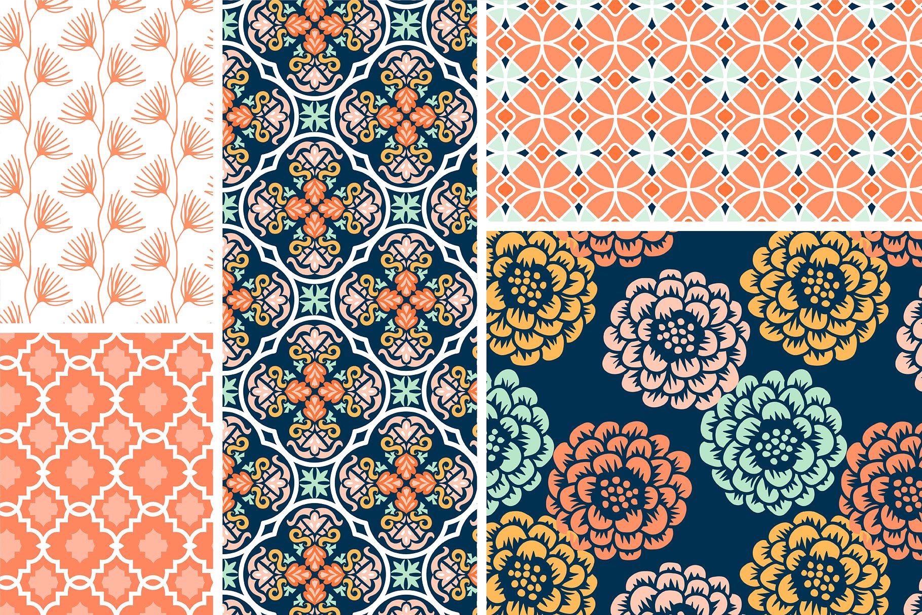 靛蓝与番木瓜色现代图案纹理 Indigo and Papaya Modern Patterns插图(8)