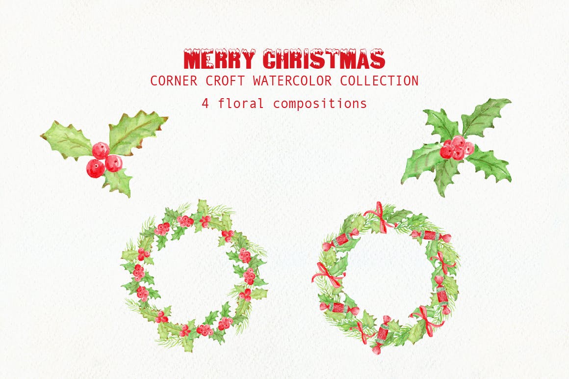 水彩设计风格圣诞节主题卡片设计模板 Watercolor Merry Christmas Cards插图(3)