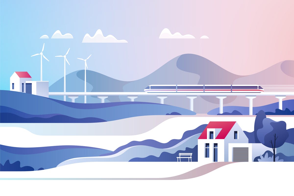 抽象乡村发展景观概念插画 Abstract Countryside Landscape插图