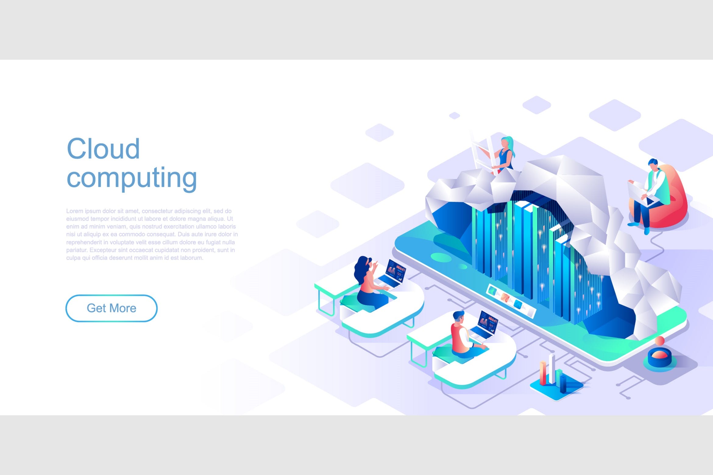 云计算主题网站设计等距素材库精选概念插画 Cloud Computing Isometric Flat Concept Header插图