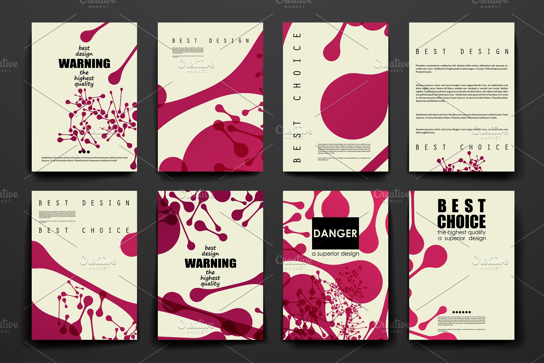 红色抽象图案小册子画册模板 Set of Beautiful Brochures插图(3)