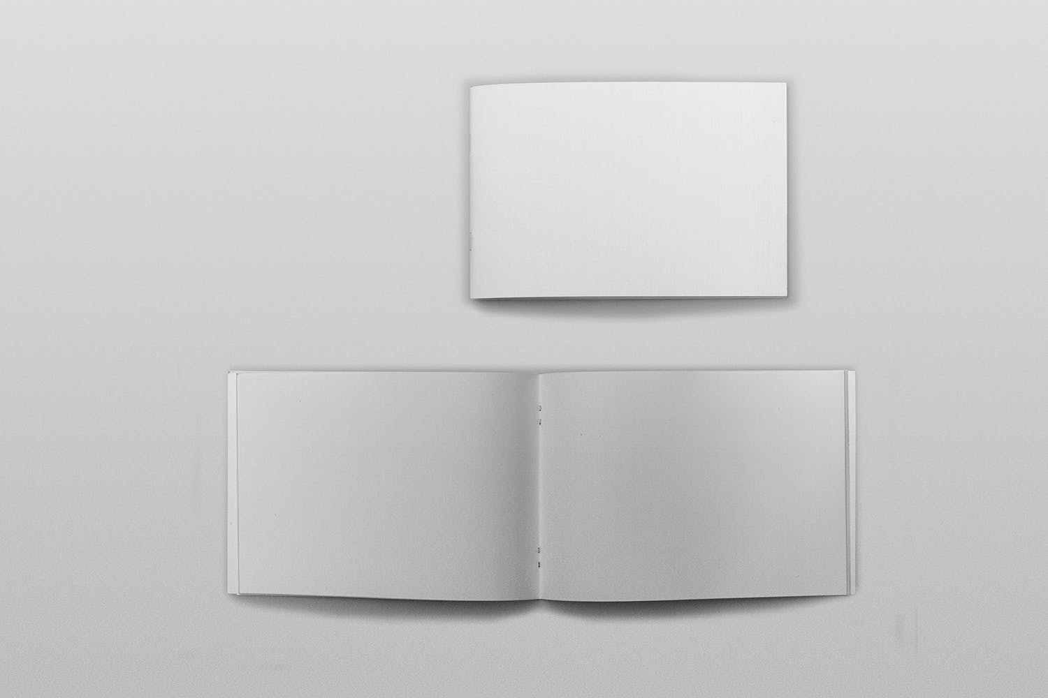 宣传画册/企业画册封面&内页版式设计效果图样机素材库精选 Cover & Open Landscape Brochure Mockup Top View插图(1)