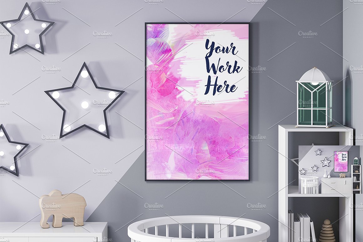 10款孩子室内海报框架展示模型集合下载Poster frame mockup in child room[psd]插图(8)