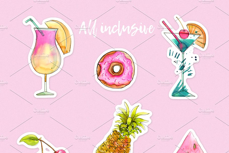 夏日度假主题水彩插画元素 Aloha!!! Time to Relax插图(3)