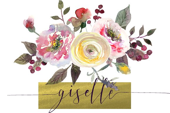 黄色粉色水彩花卉剪贴画合集 Watercolor Pink Yellow Flowers插图(1)