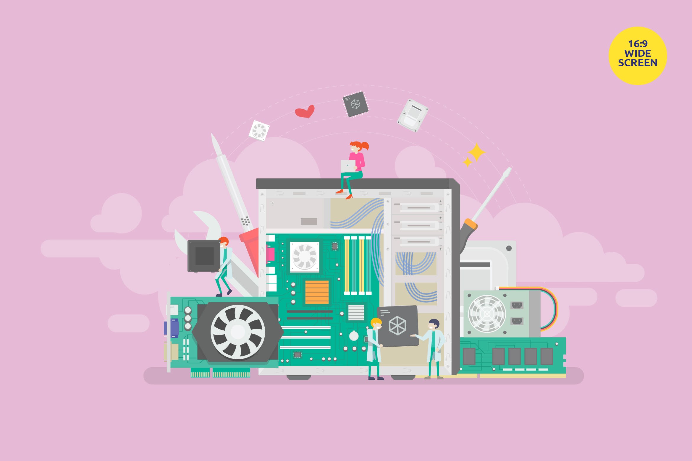 PC电脑维修主题矢量概念插画 PC Maintenance Vector Concept Illustration插图