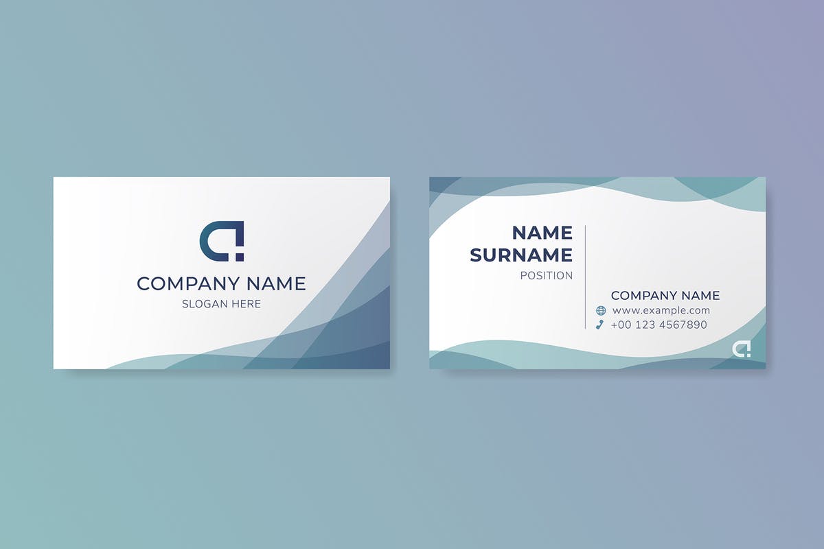 现代简约风设计蓝色企业名片设计模板 Modern Blue Business Card Template插图
