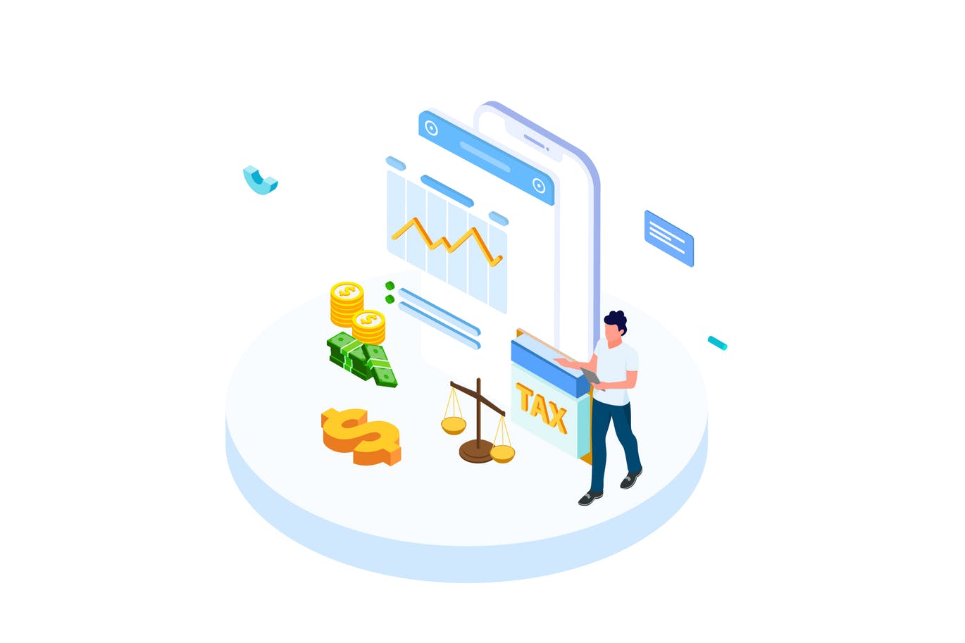纳税金融业务场景等距概念插画v3 Pay Tax of Finance Isometric Illustration – FV插图