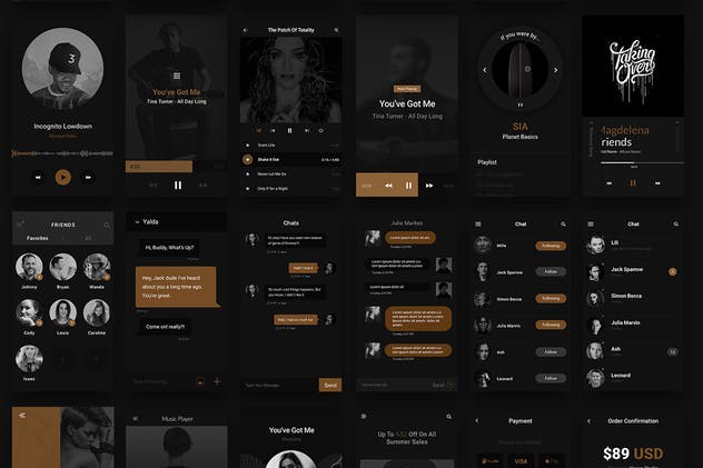 “黑与金的绝配”-多用途 APP UI 套件 Gold &  Coal – UI Kit for Mobile插图(5)