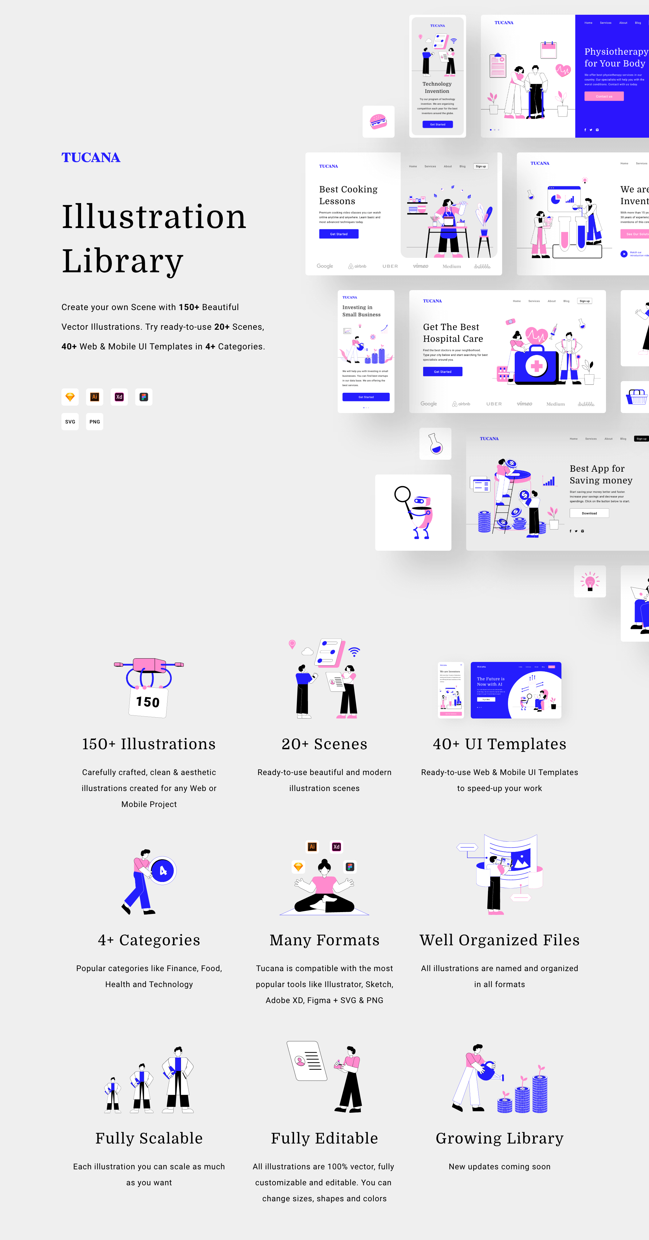 素材库下午茶：现代和时尚的插画包+UI模板套装插图