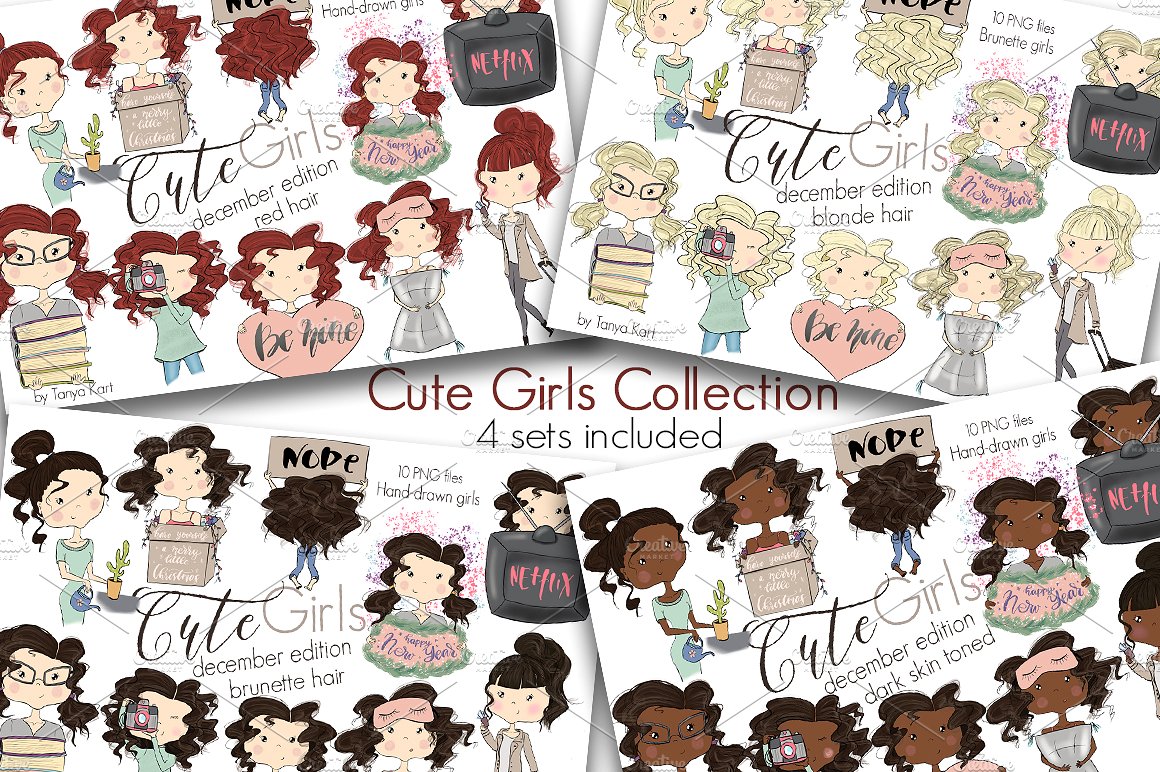 可爱卡通少女形象手绘图形集 Cute Girls December Edition插图