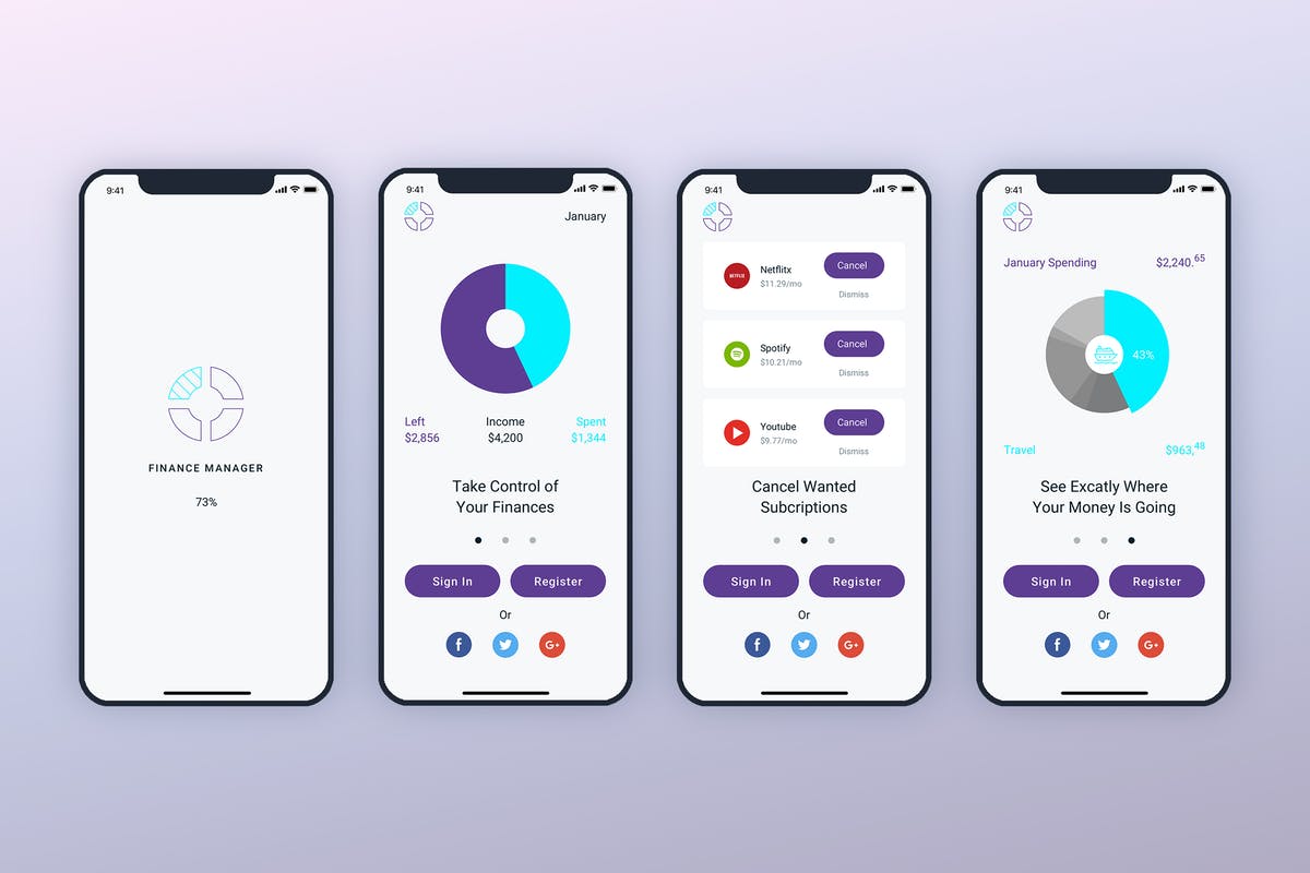 电子钱包手机APP应用启用界面UI设计方案三 Launch Screens Walkthroughs Finance Mobile UI – FP插图