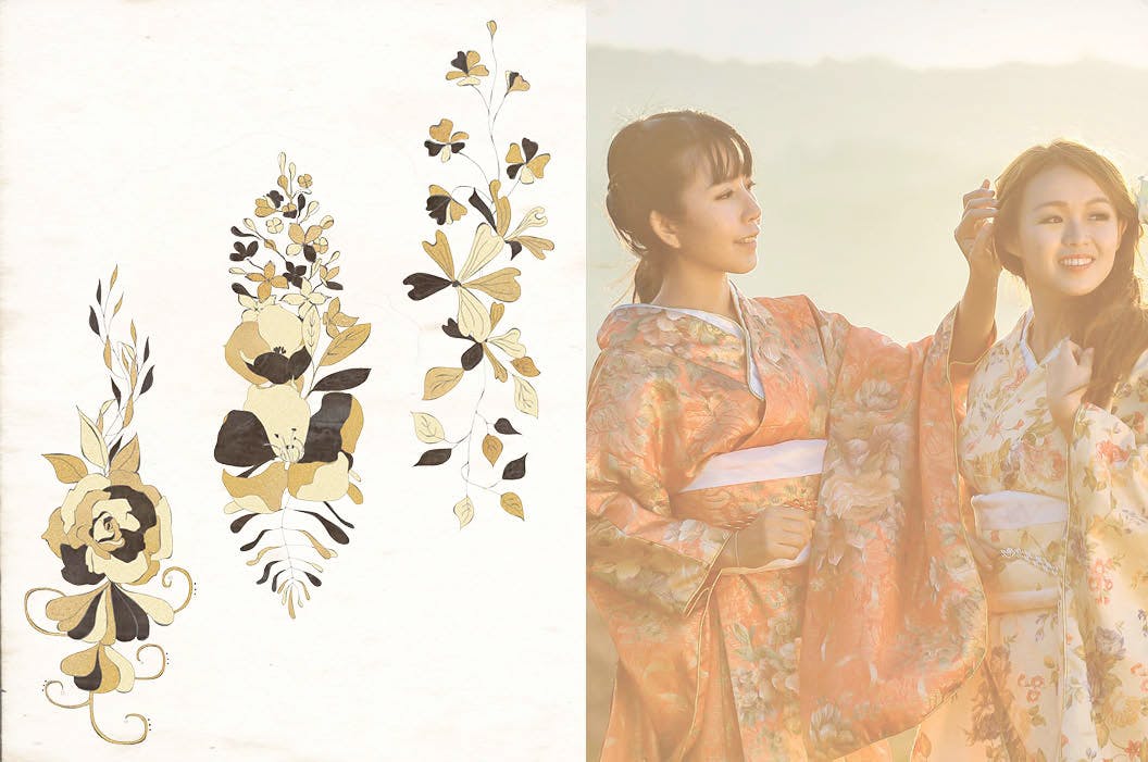 东方特色黑金配色风格字母&花卉手绘剪贴画素材库精选PNG素材 Black and Gold Eastern Design Set插图(6)