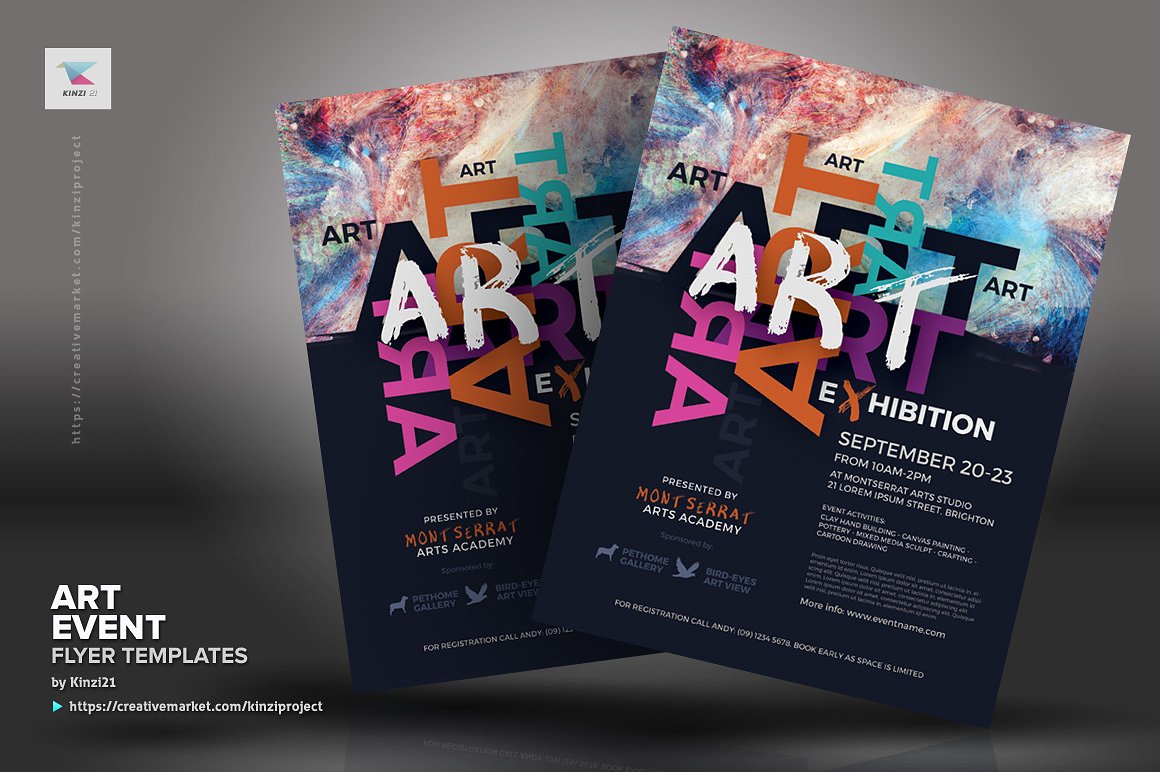 时尚高端的艺术展览海报模板 Art Event Flyer Templates [psd]插图(3)