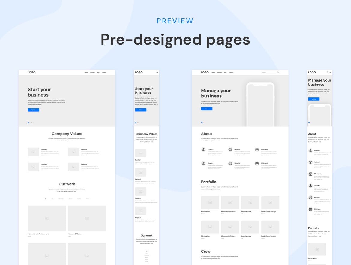 300+APP&Web区块UI线框图设计模板 Desktop & Mobile Wireframe Web UI Kit插图(4)